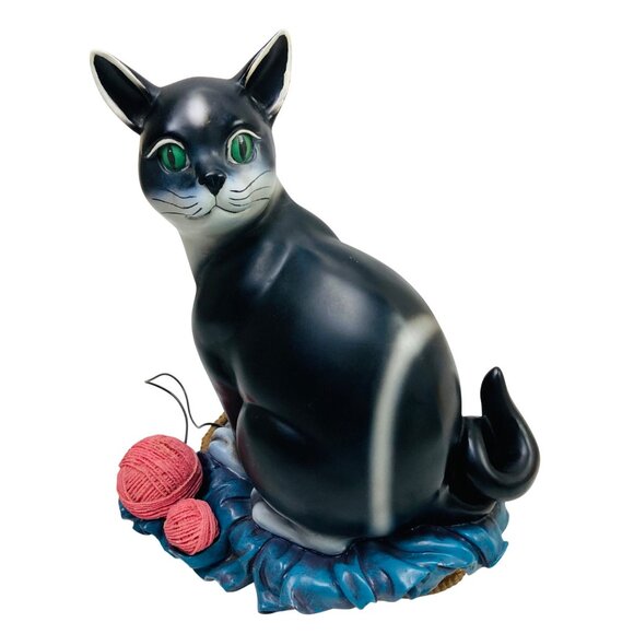 Vintage Ceramic Black Cat Coin Bank & Message Board 9" Tall Figurine Unique - Picture 2 of 11